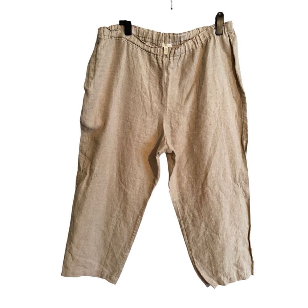 Eileen Fisher Organic Linen Tan Pullon Cropped Pants Size XL